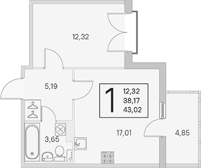 1-комнатная квартира 38.17 м², 4/4 эт., ЖК «Любоград в Стрельне»